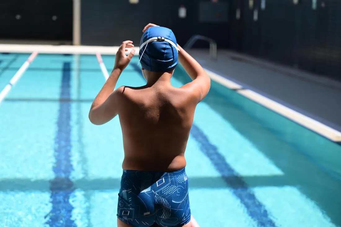 Bonnet de Bain en Maille Enduite - Tissu Uni - Taille M - Bleu